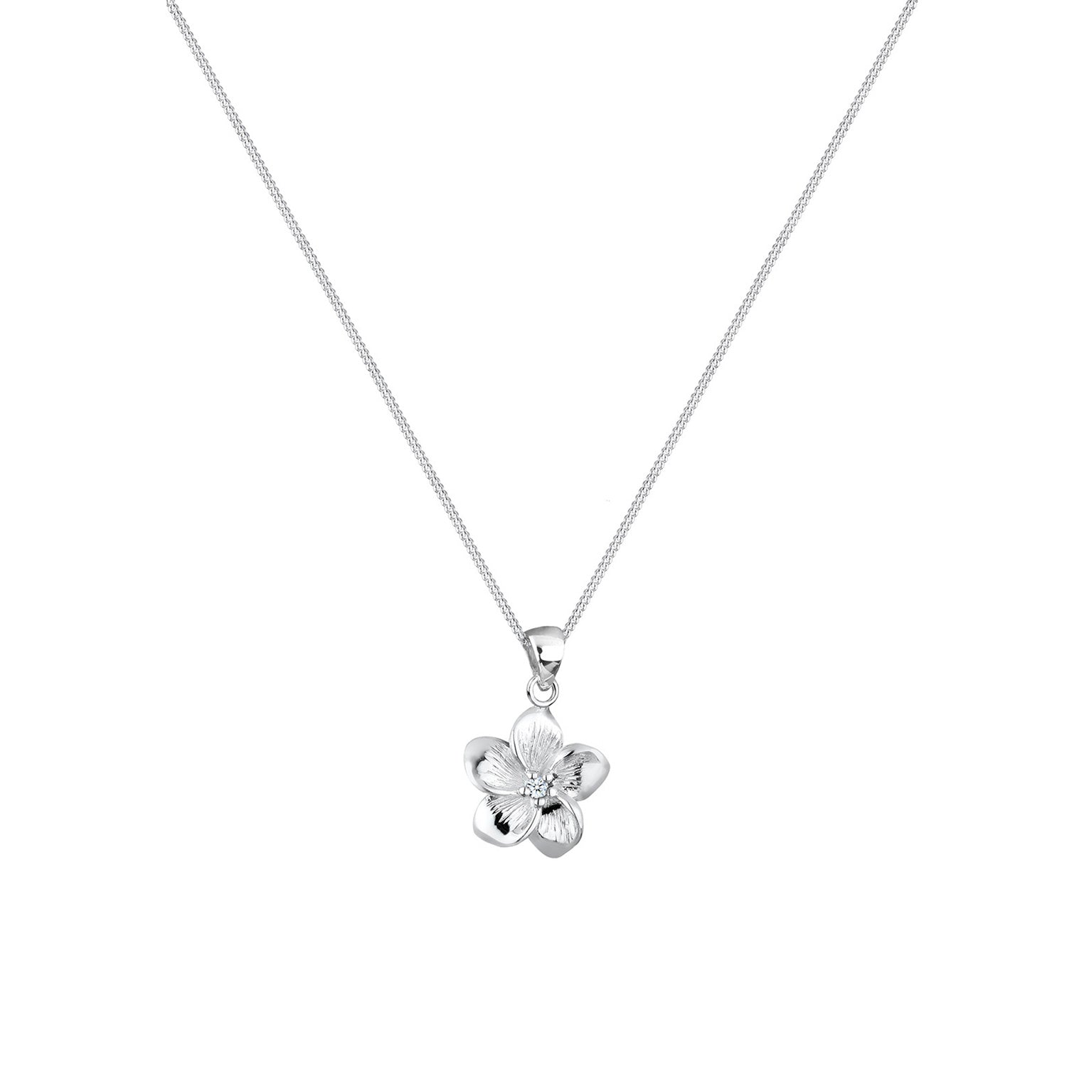 Weiß - Elli DIAMONDS | Halskette Frangipani Blüte | Diamant ( Weiß, 0,03 ct ) | 925er Sterling Silber