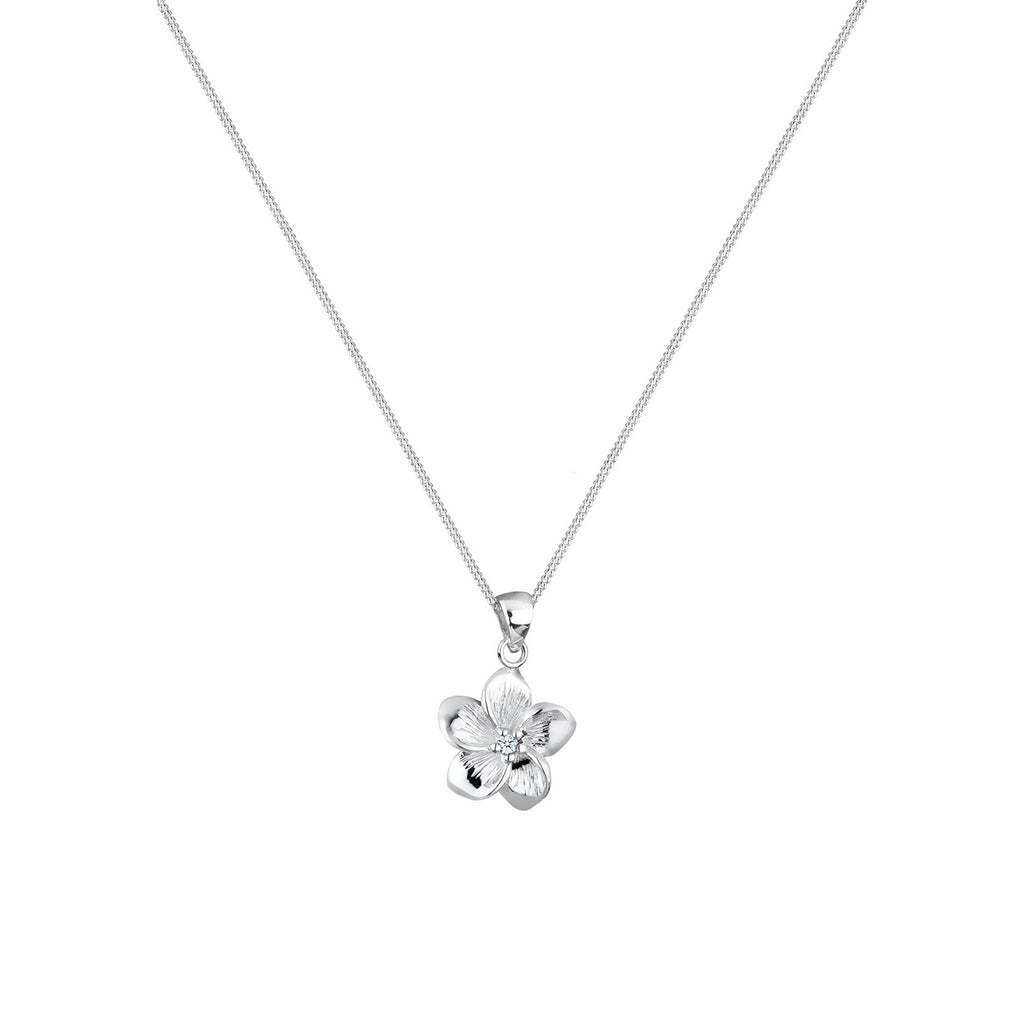 Weiß - Elli DIAMONDS | Halskette Frangipani Blüte | Diamant (Weiß, 0,03 ct) | 925er Sterling Silber