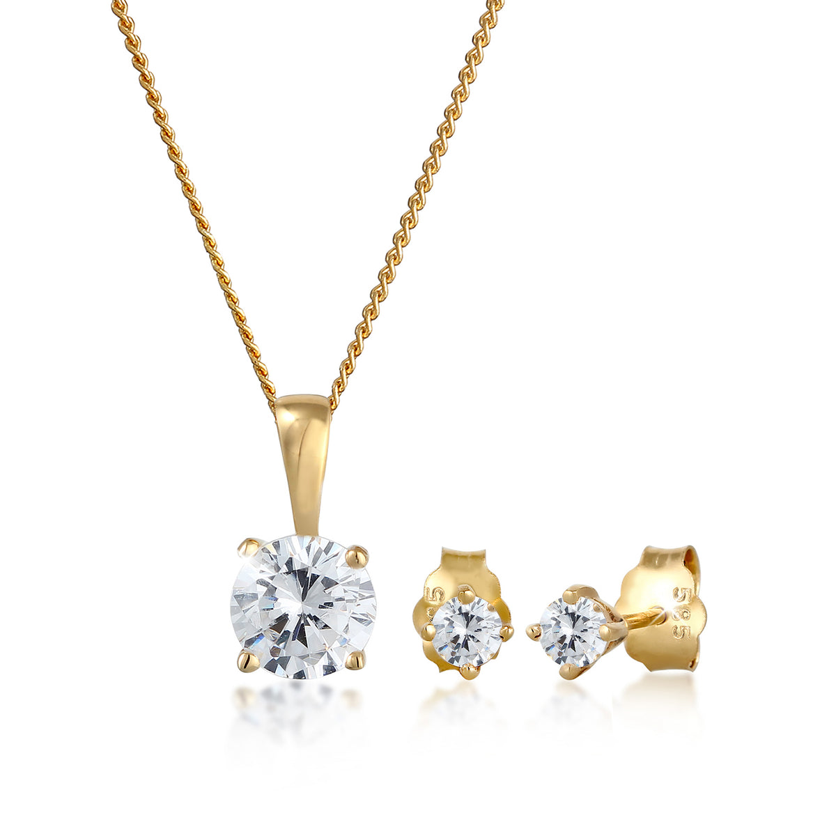 Weiß - Elli PREMIUM | Schmuckset  | Zirkonia ( Weiß ) | 585 Gelbgold