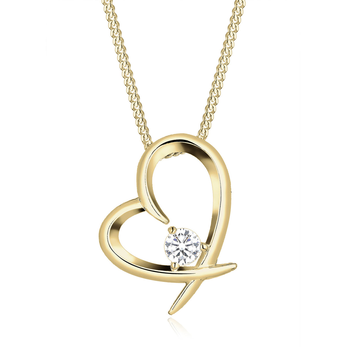 Gold - Elli | Halskette Herz Anhänger | Zirkonia (Weiß) | 925er Sterling Silber vergoldet