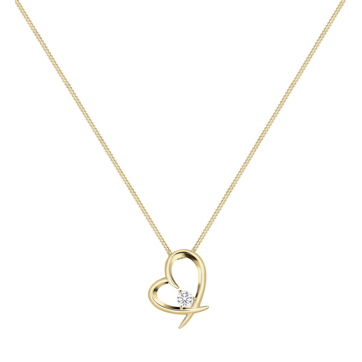 Gold - Elli | Halskette Herz Anhänger | Zirkonia (Weiß) | 925er Sterling Silber vergoldet
