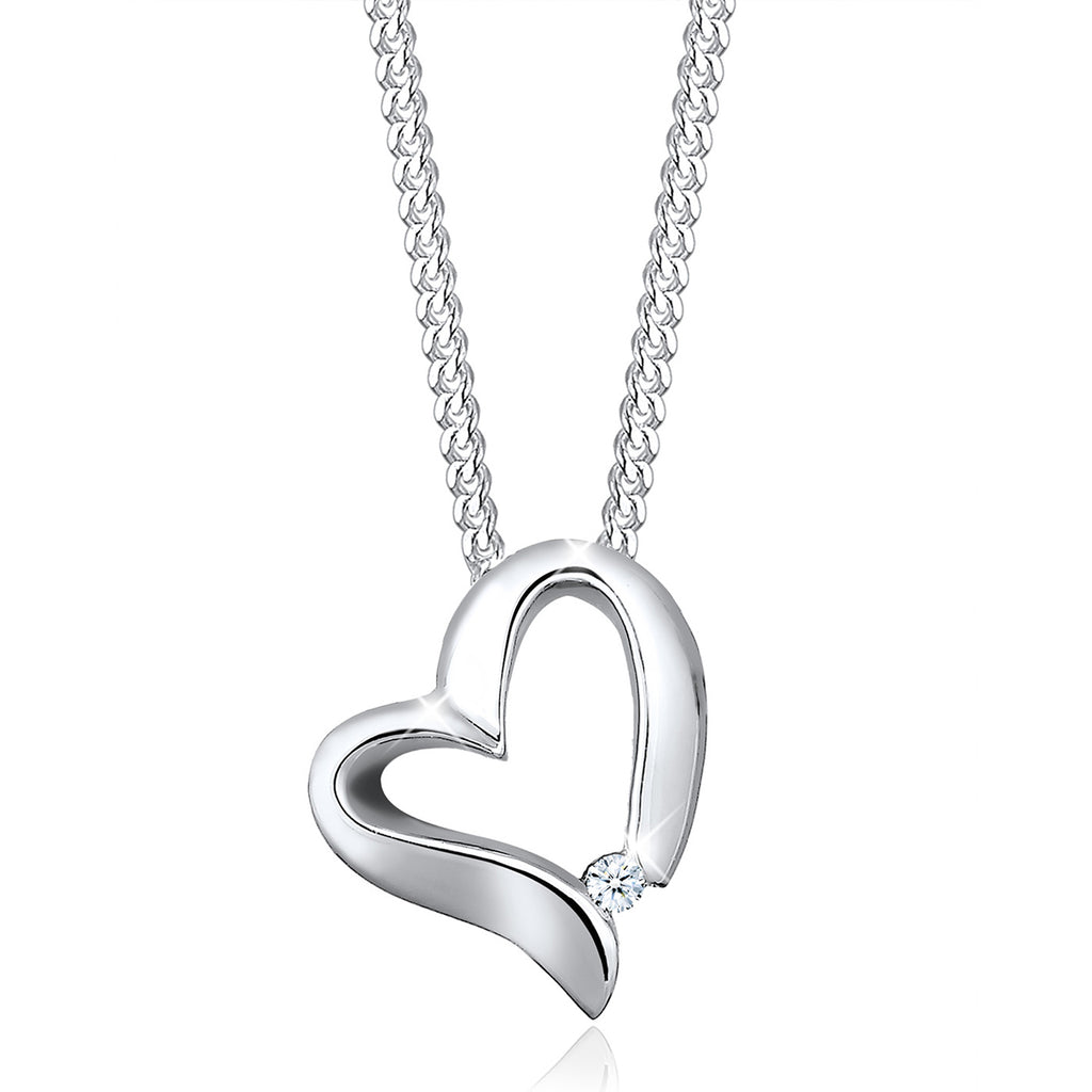 Weiß - Elli DIAMONDS | Halskette Herz Anhänger | Diamant (Weiß, 0.015 ct) | 925er Sterling Silber