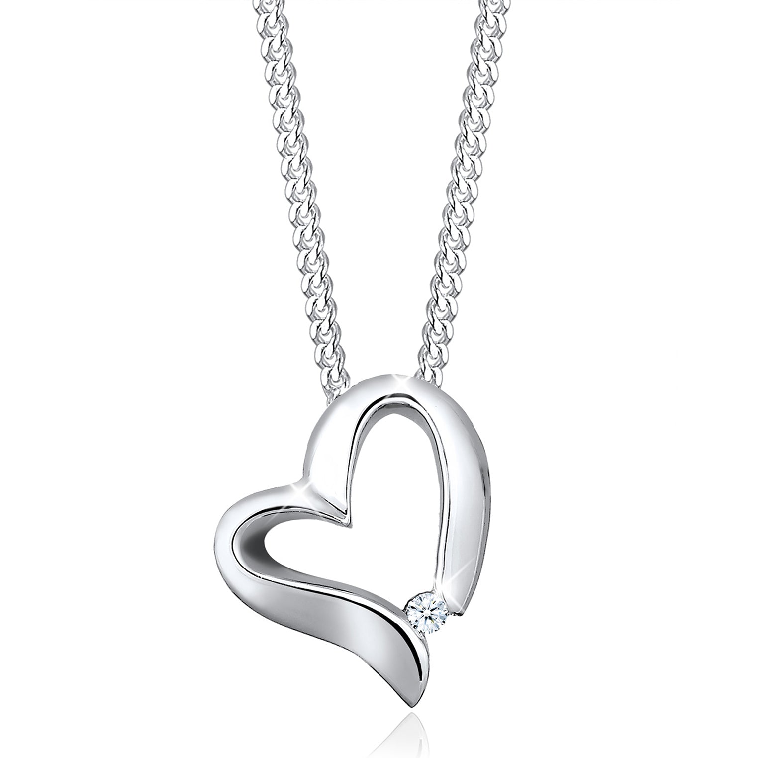 Weiß - Elli DIAMONDS | Halskette Herz Anhänger | Diamant (Weiß, 0.015 ct) | 925er Sterling Silber