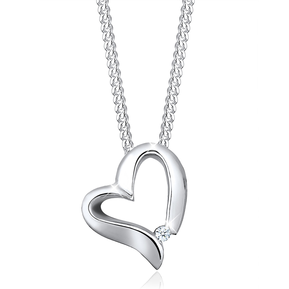 Weiß - Elli DIAMONDS | Halskette Herz Anhänger | Diamant (Weiß, 0.015 ct) | 925er Sterling Silber