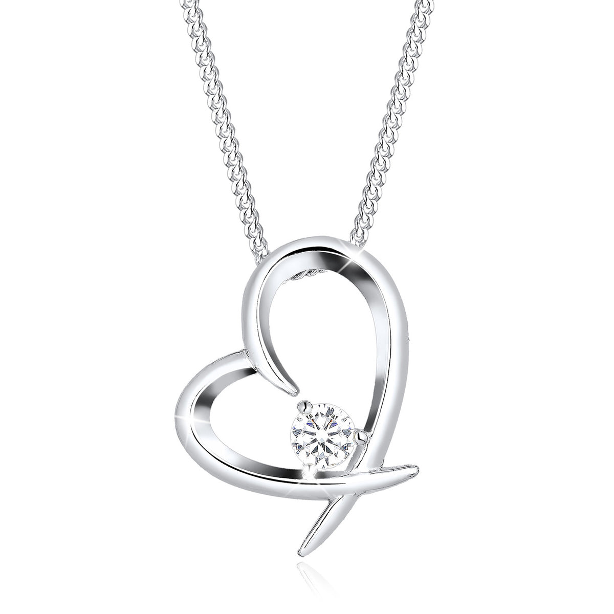 Weiß - Elli | Halskette Herz Anhänger | Zirkonia (Weiß) | 925er Sterling Silber