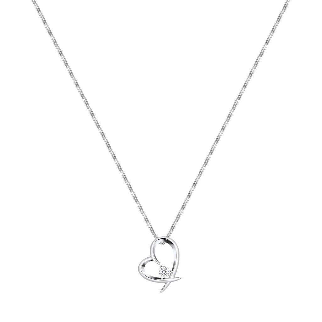 Weiß - Elli | Halskette Herz Anhänger | Zirkonia (Weiß) | 925er Sterling Silber