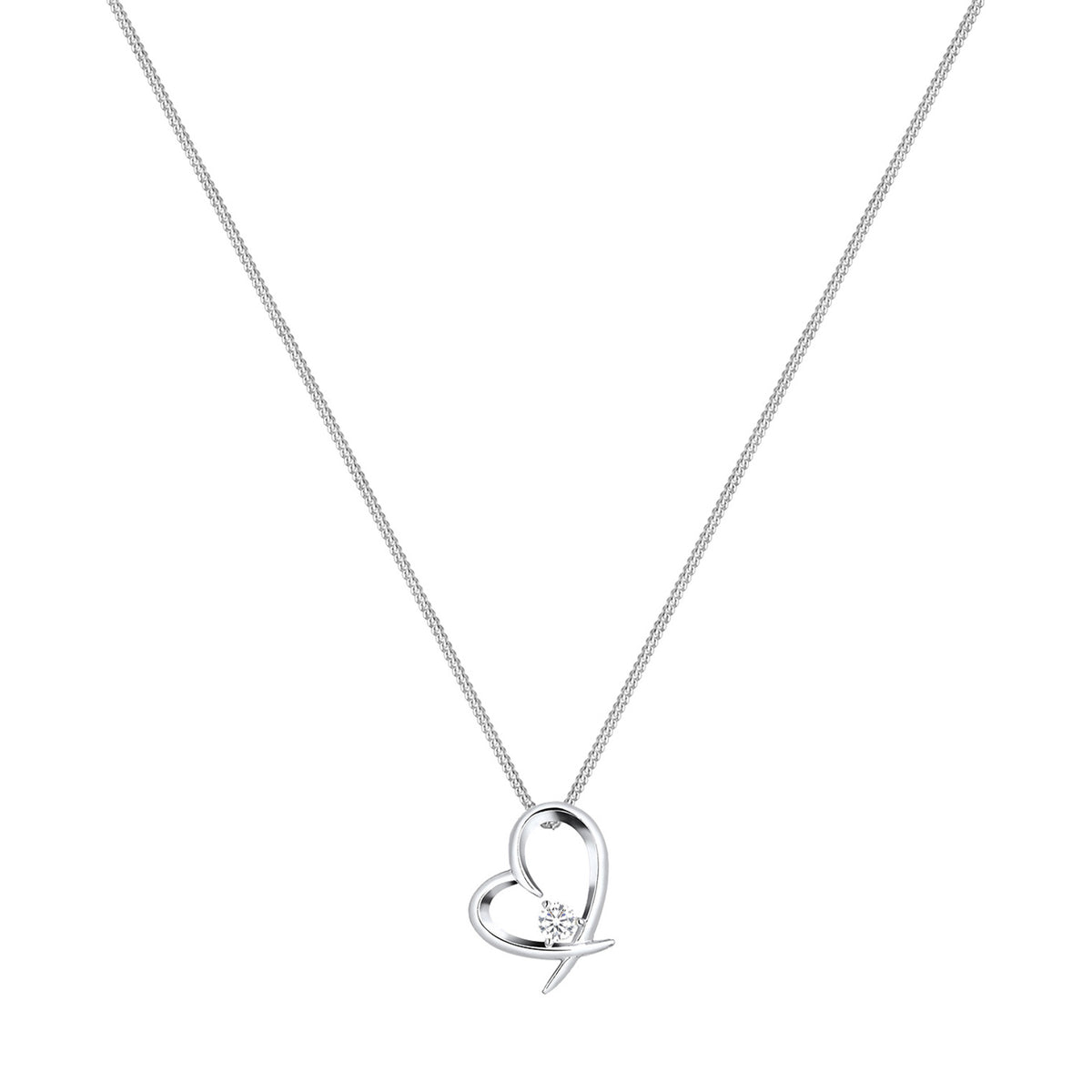 Weiß - Elli | Halskette Herz Anhänger | Zirkonia (Weiß) | 925er Sterling Silber