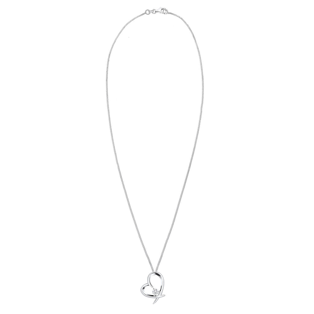 Weiß - Elli | Halskette Herz Anhänger | Zirkonia (Weiß) | 925er Sterling Silber