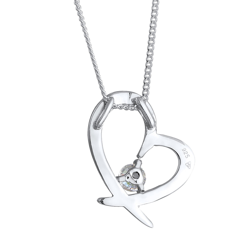 Weiß - Elli | Halskette Herz Anhänger | Zirkonia (Weiß) | 925er Sterling Silber