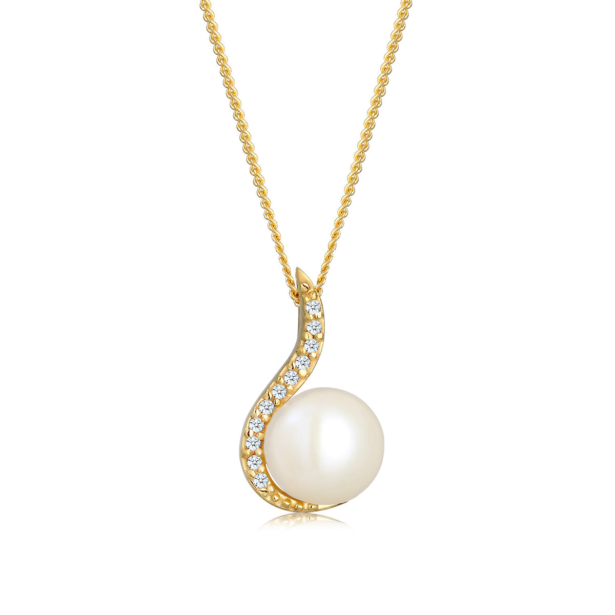 Weiß - Elli DIAMONDS | Halskette | Süßwasserperle, Diamant (Weiß, 0,055 ct) | 585 Gelbgold
