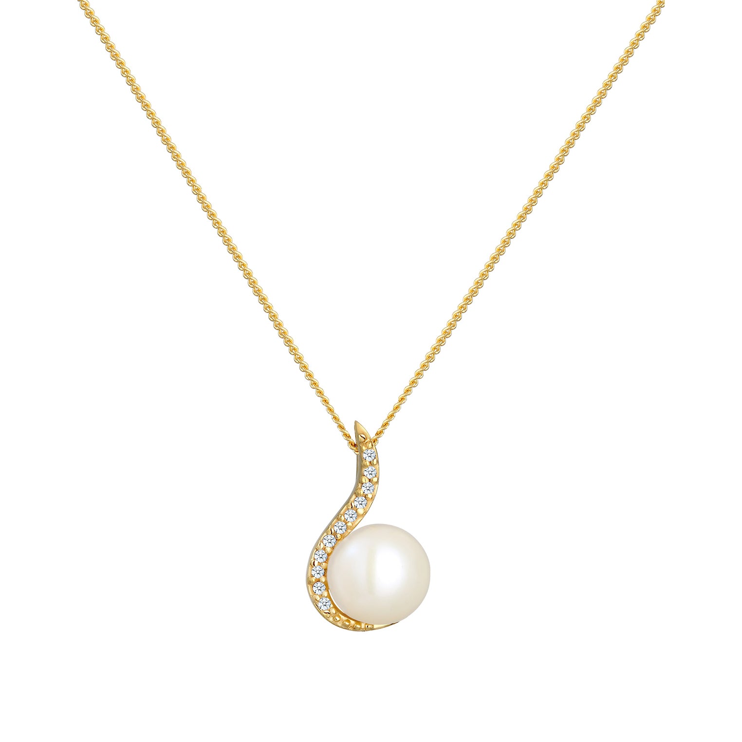 Weiß - Elli DIAMONDS | Halskette | Süßwasserperle, Diamant ( Weiß, 0,055 ct ) | 585 Gelbgold