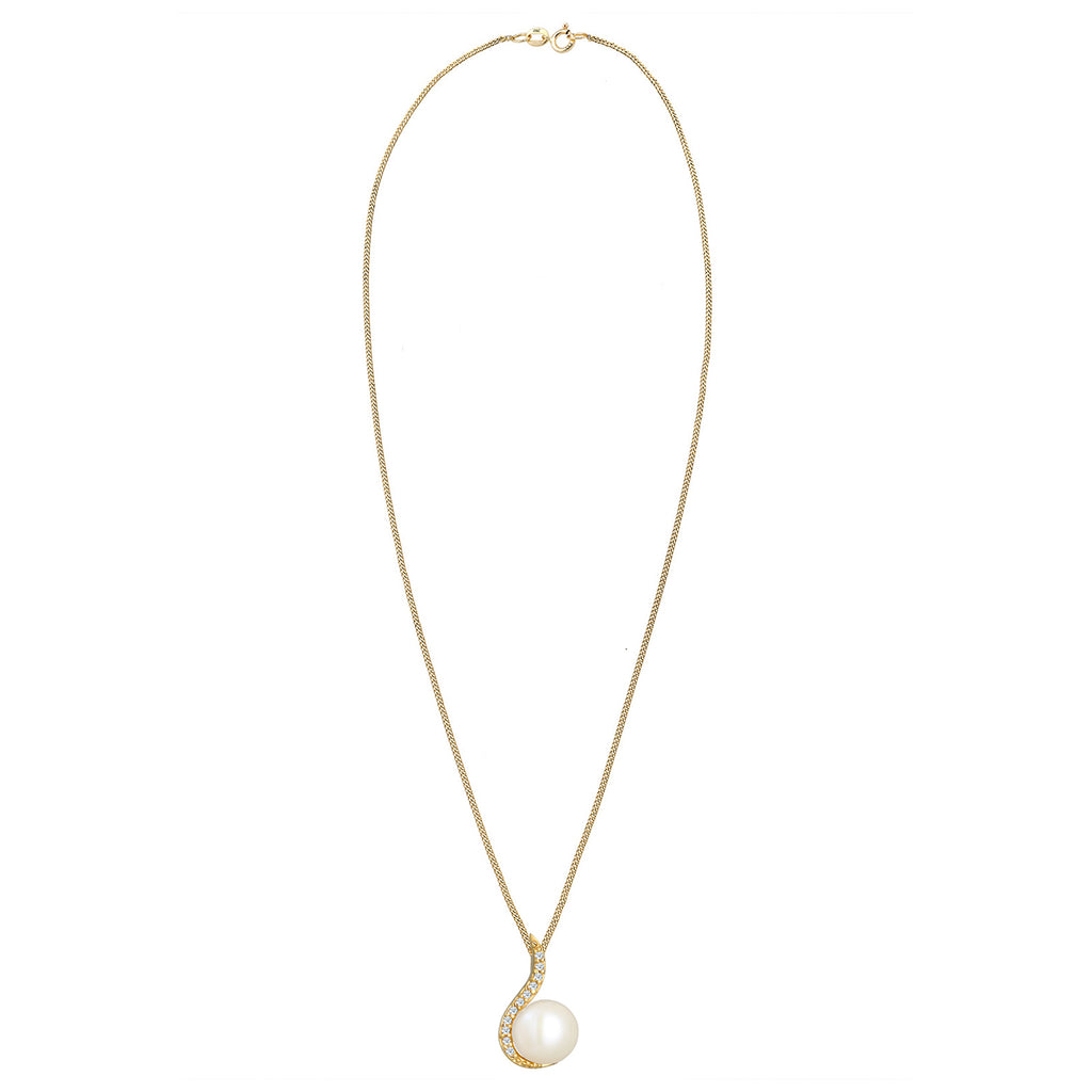 Weiß - Elli DIAMONDS | Halskette | Süßwasserperle, Diamant (Weiß, 0,055 ct) | 585 Gelbgold