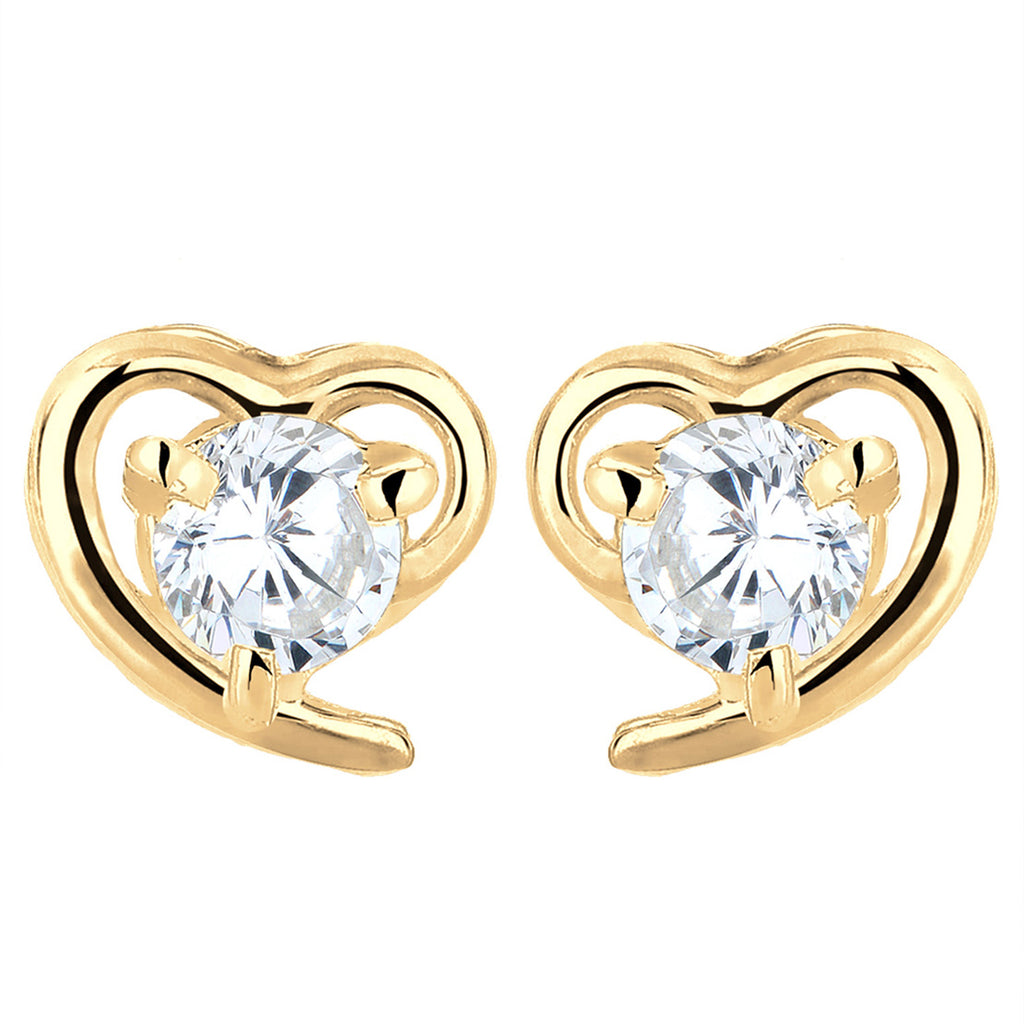 Weiß - Elli PREMIUM | Ohrstecker Herz | Zirkonia ( Weiß ) | 585 Gelbgold