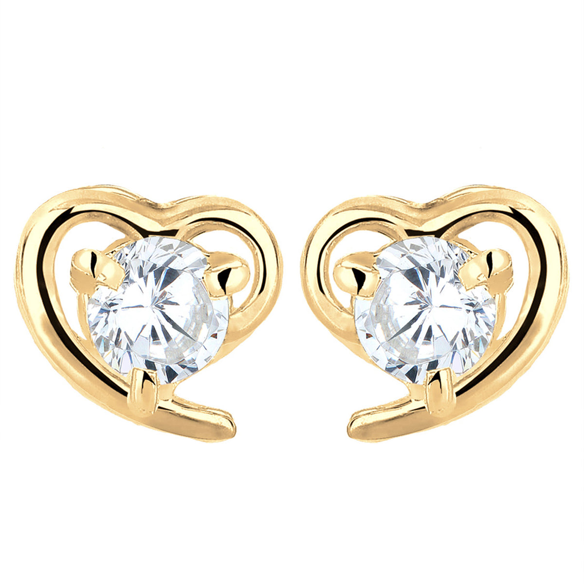 Weiß - Elli PREMIUM | Ohrstecker Herz | Zirkonia ( Weiß ) | 585 Gelbgold