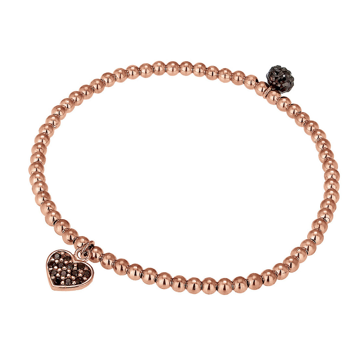 Schwarz - Elli | Armband Herz | Kristall ( Schwarz ) | 925 Sterling Silber Rosegold