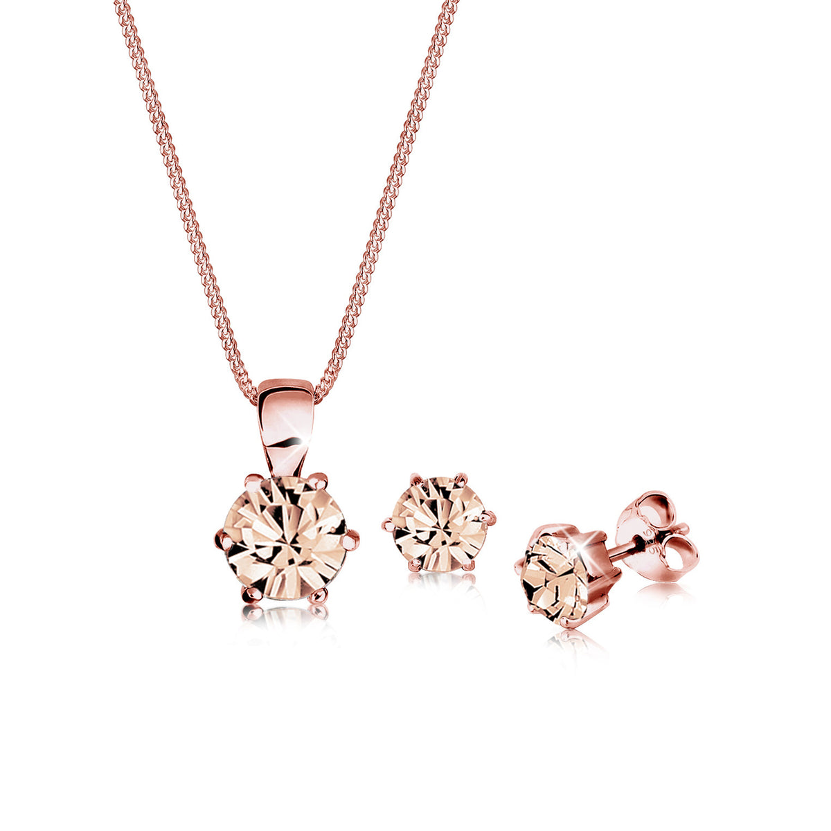 Rosa - Elli | Schmuckset  | Kristall ( Braun ) | 925 Sterling Silber Rosegold