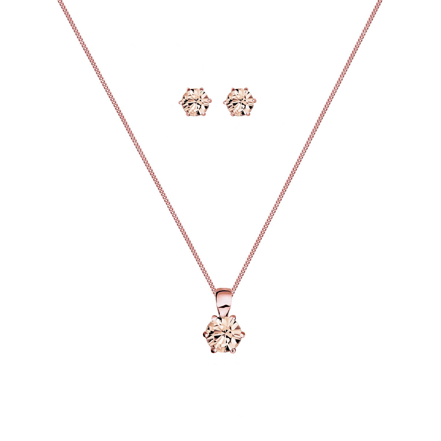 Rosa - Elli | Schmuckset  | Kristall ( Braun ) | 925 Sterling Silber Rosegold