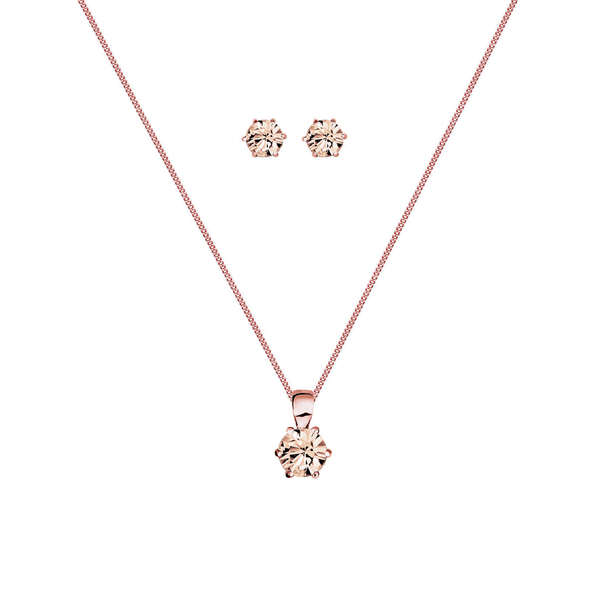 Rosa - Elli | Schmuckset  | Kristall ( Braun ) | 925 Sterling Silber Rosegold