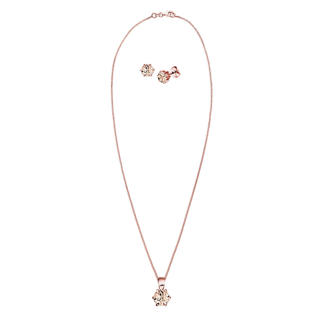 Rosa - Elli | Schmuckset  | Kristall ( Braun ) | 925 Sterling Silber Rosegold
