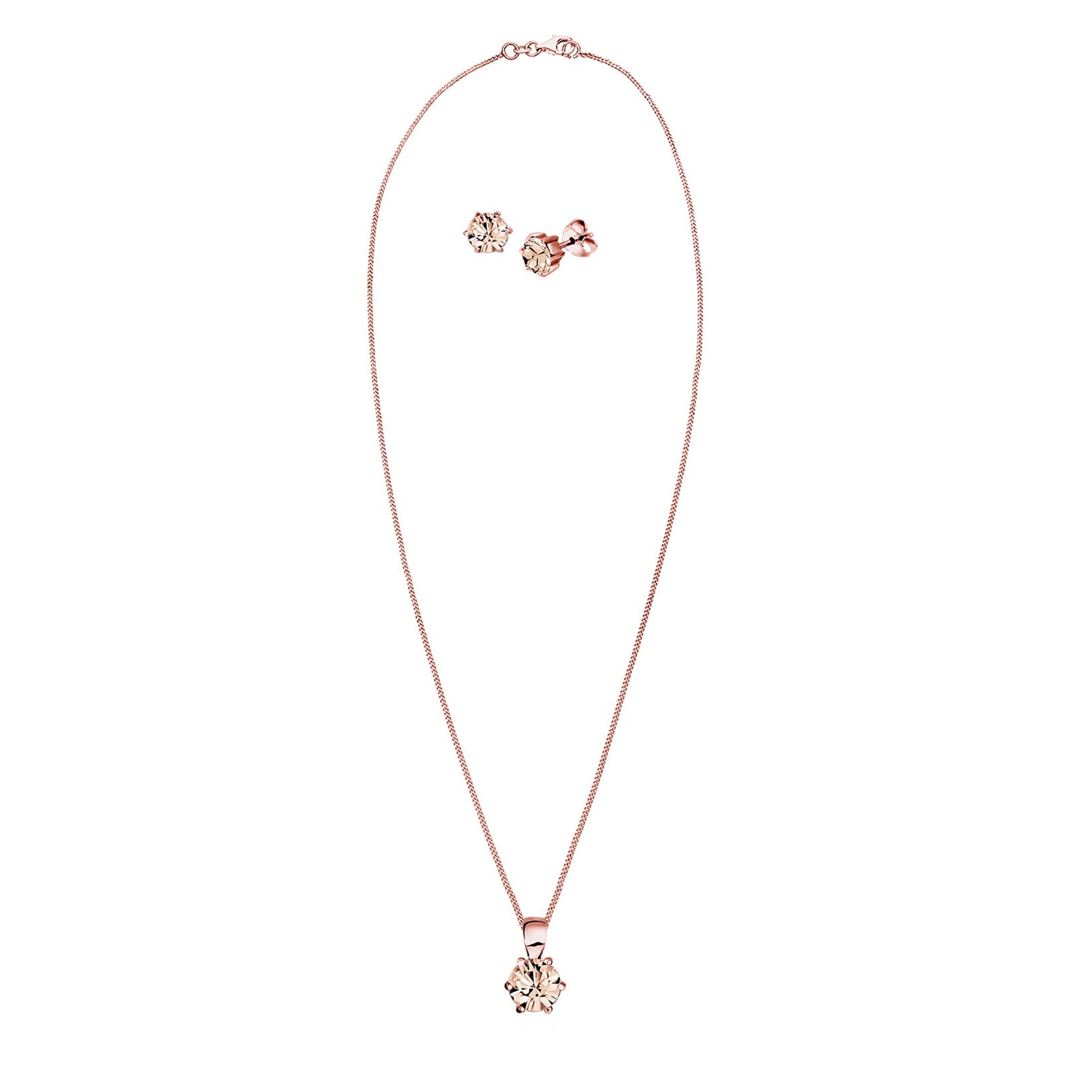 Rosa - Elli | Schmuckset  | Kristall ( Braun ) | 925 Sterling Silber Rosegold