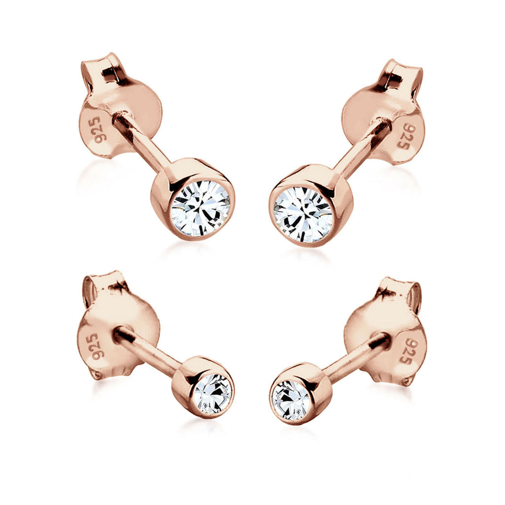 Roségold - Elli | Ohrringset | Mit Kristallen von Swarovski® (Weiß) | 925 Sterling Silber Rosévergoldet