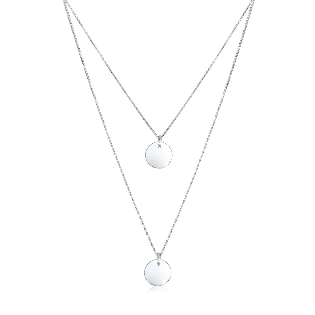 Silber - Elli | Layer-Halskette Geo Plättchen | 925er Sterling Silber