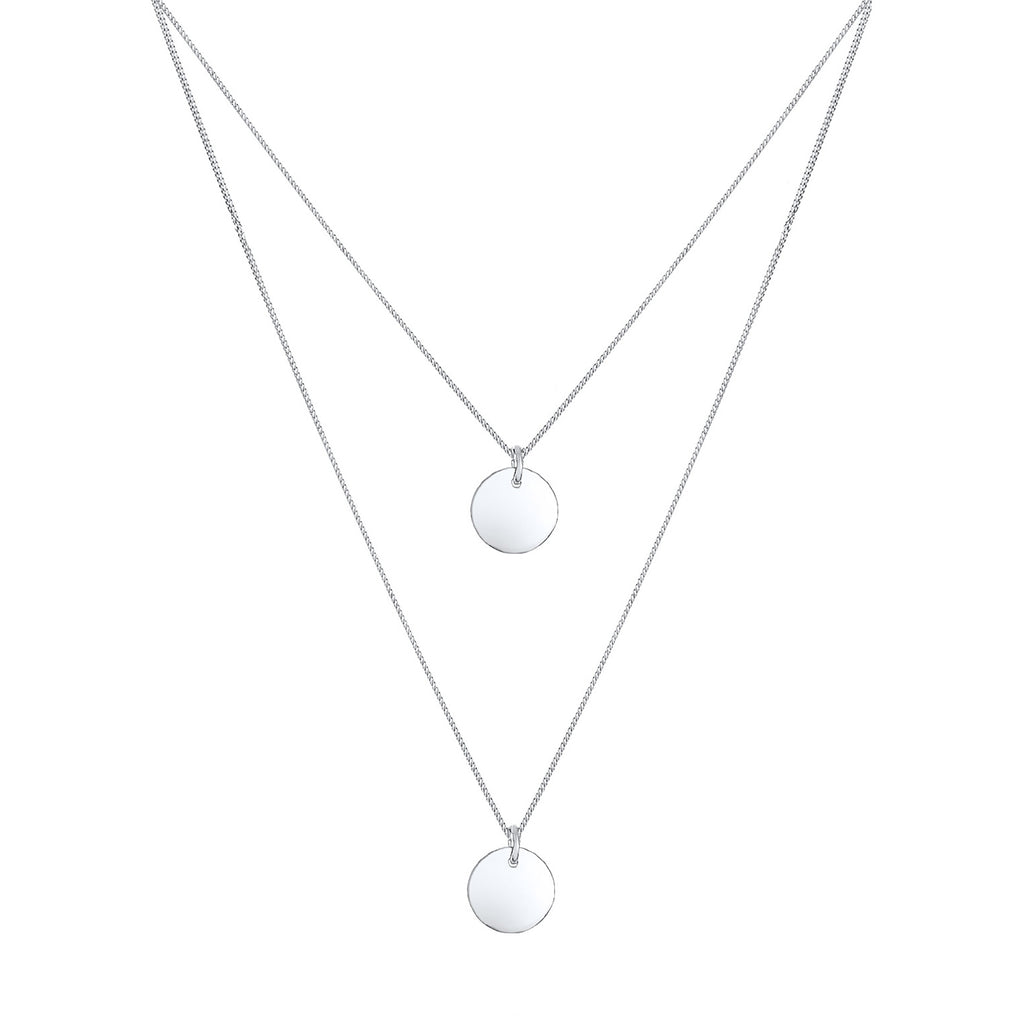 Silber - Elli | Layer-Halskette Geo Plättchen | 925er Sterling Silber