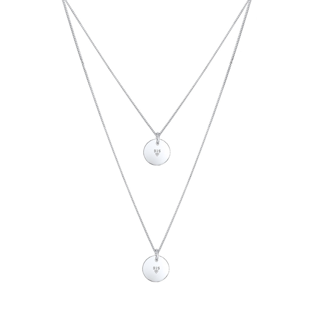 Silber - Elli | Layer-Halskette Geo Plättchen | 925er Sterling Silber