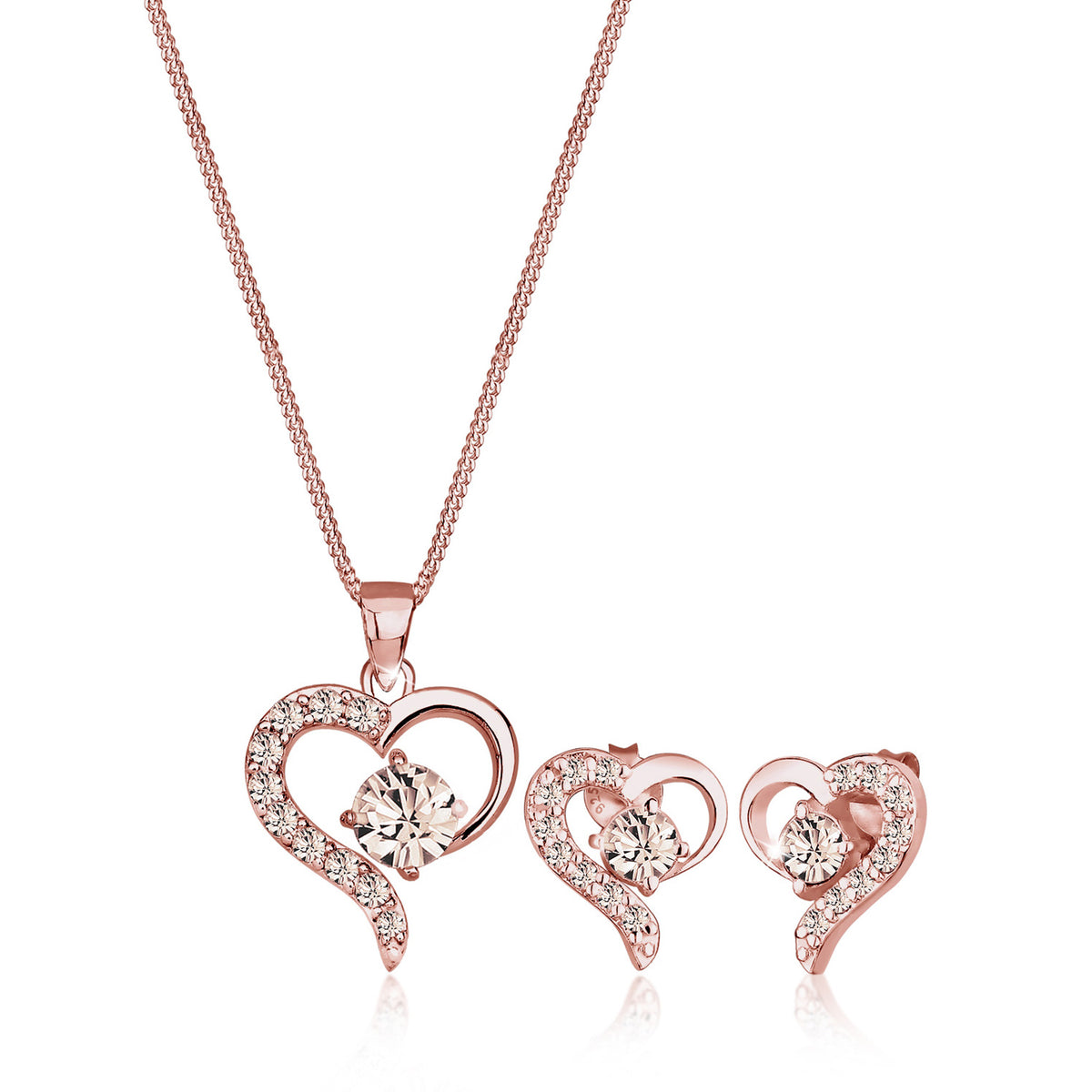 Braun - Elli | Schmuckset  Herz | Kristall ( Braun ) | 925 Sterling Silber Rosegold