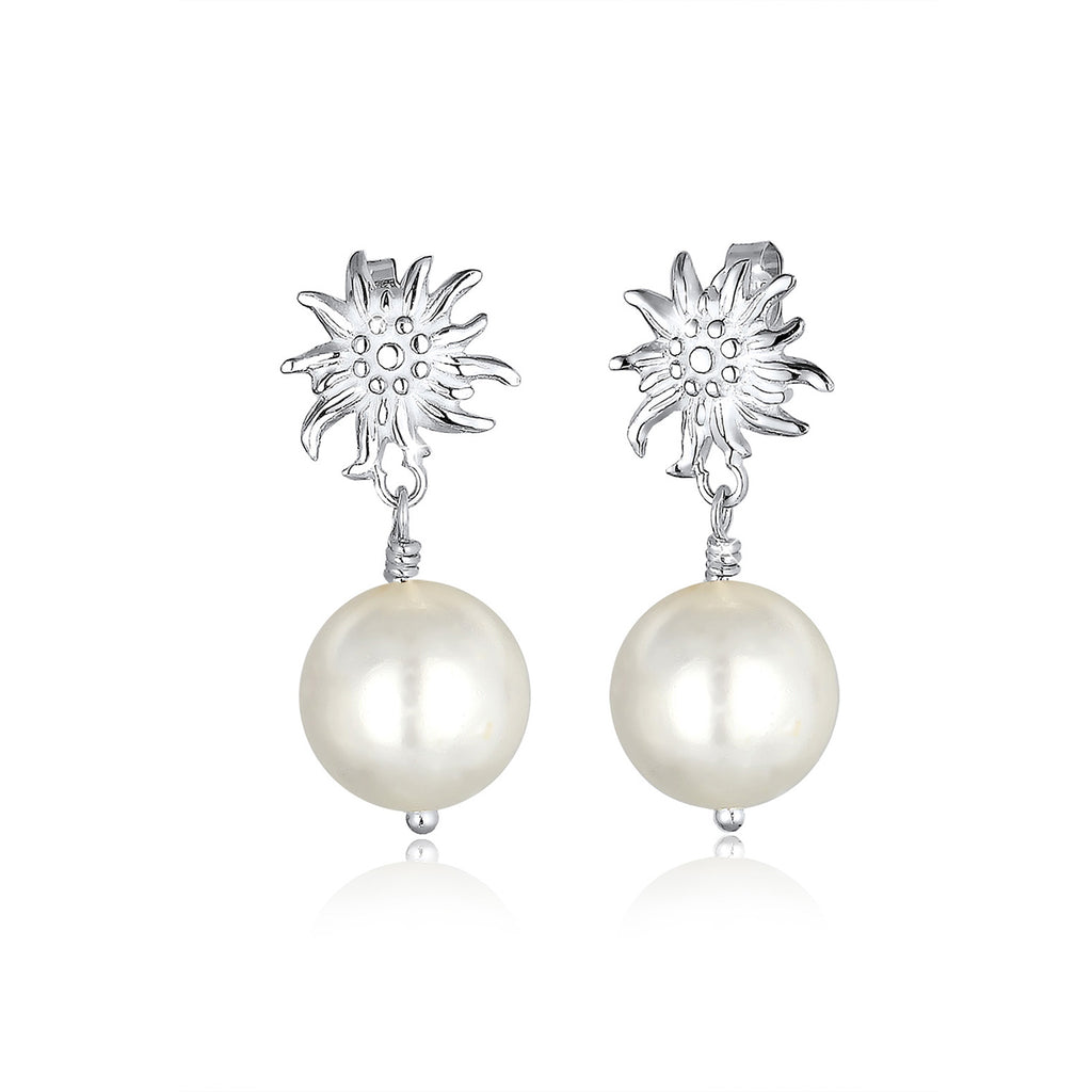 Silber - Elli | Ohrhänger Edelweiss | Perle | 925er Sterling Silber