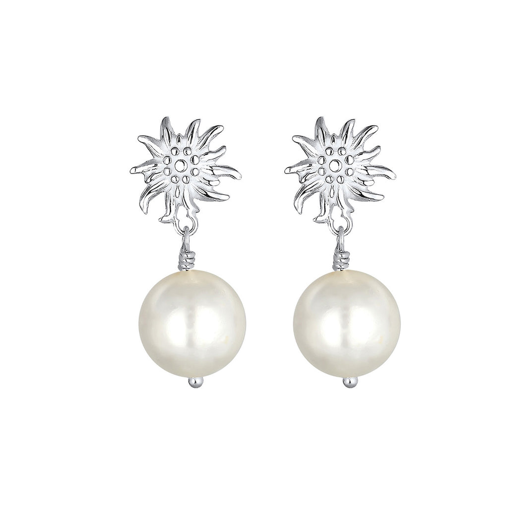 Silber - Elli | Ohrhänger Edelweiss | Perle | 925er Sterling Silber