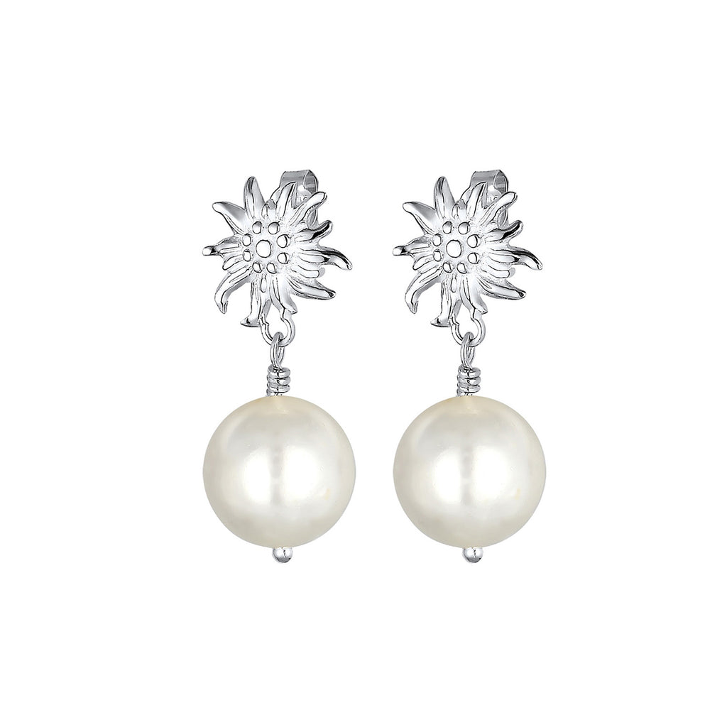 Silber - Elli | Ohrhänger Edelweiss | Perle | 925er Sterling Silber