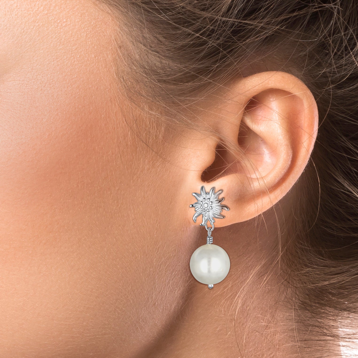 Silber - Elli | Ohrhänger Edelweiss | Perle | 925er Sterling Silber