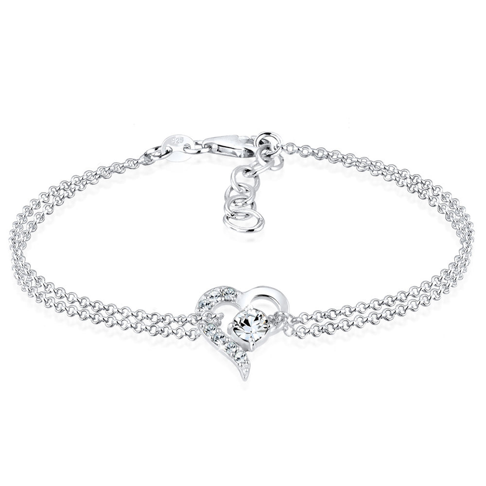 Silber - Elli | Armband Herz | Mit Kristallen von Swarovski® (Weiß) | 925er Sterling Silber