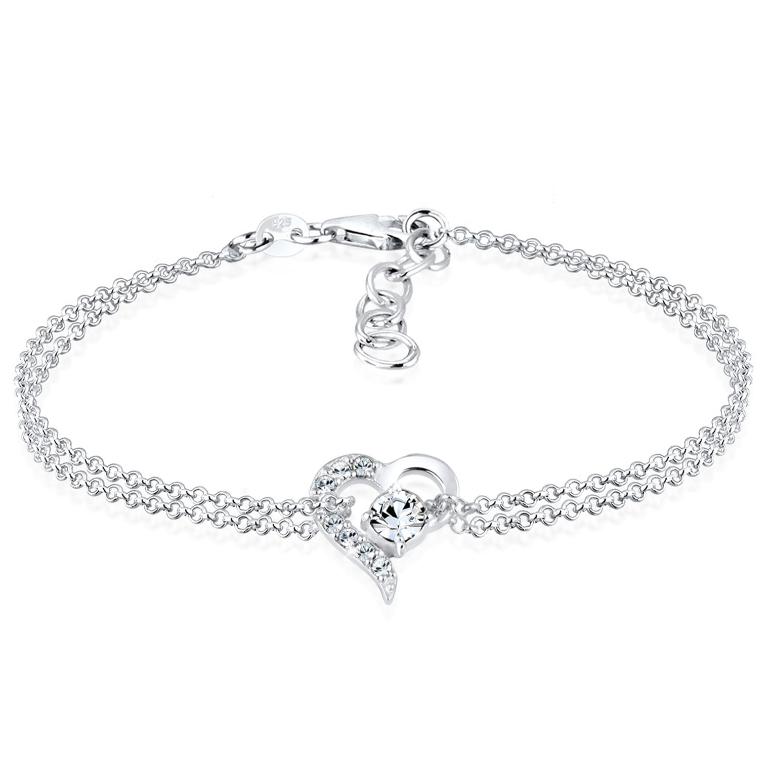 Silber - Elli | Armband Herz | Mit Kristallen von Swarovski® (Weiß) | 925er Sterling Silber