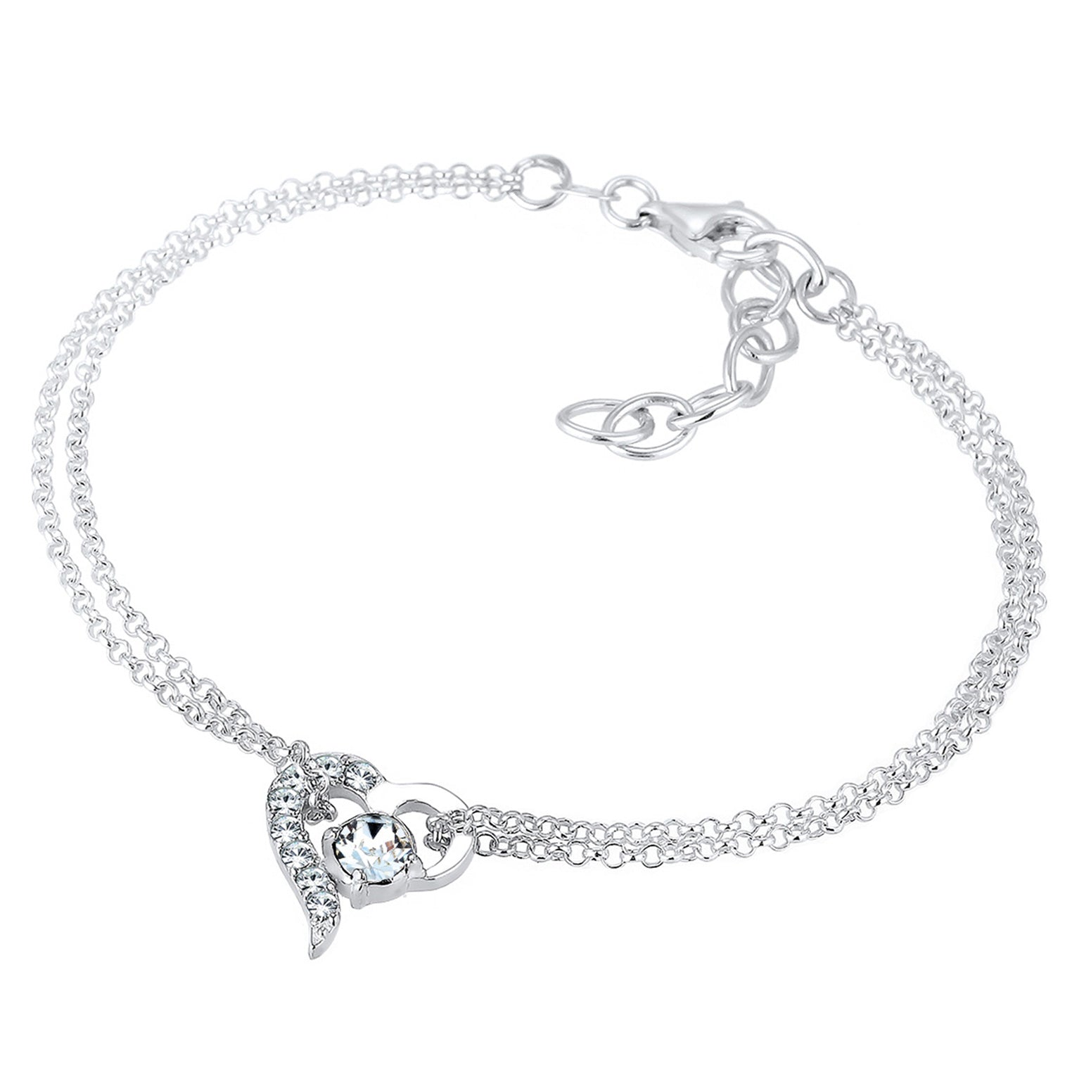 Silber - Elli | Armband Herz | Mit Kristallen von Swarovski® (Weiß) | 925er Sterling Silber
