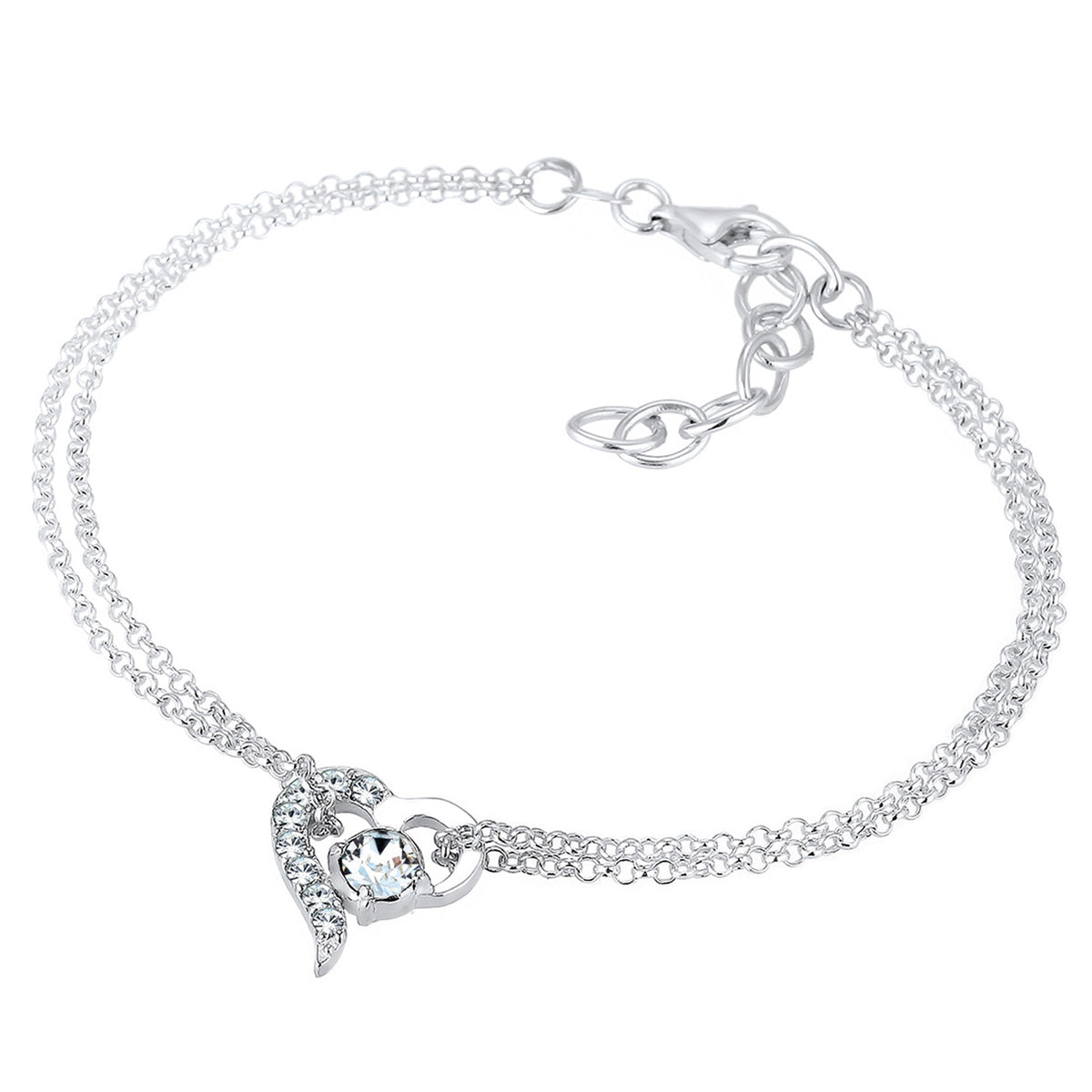 Silber - Elli | Armband Herz | Mit Kristallen von Swarovski® (Weiß) | 925er Sterling Silber