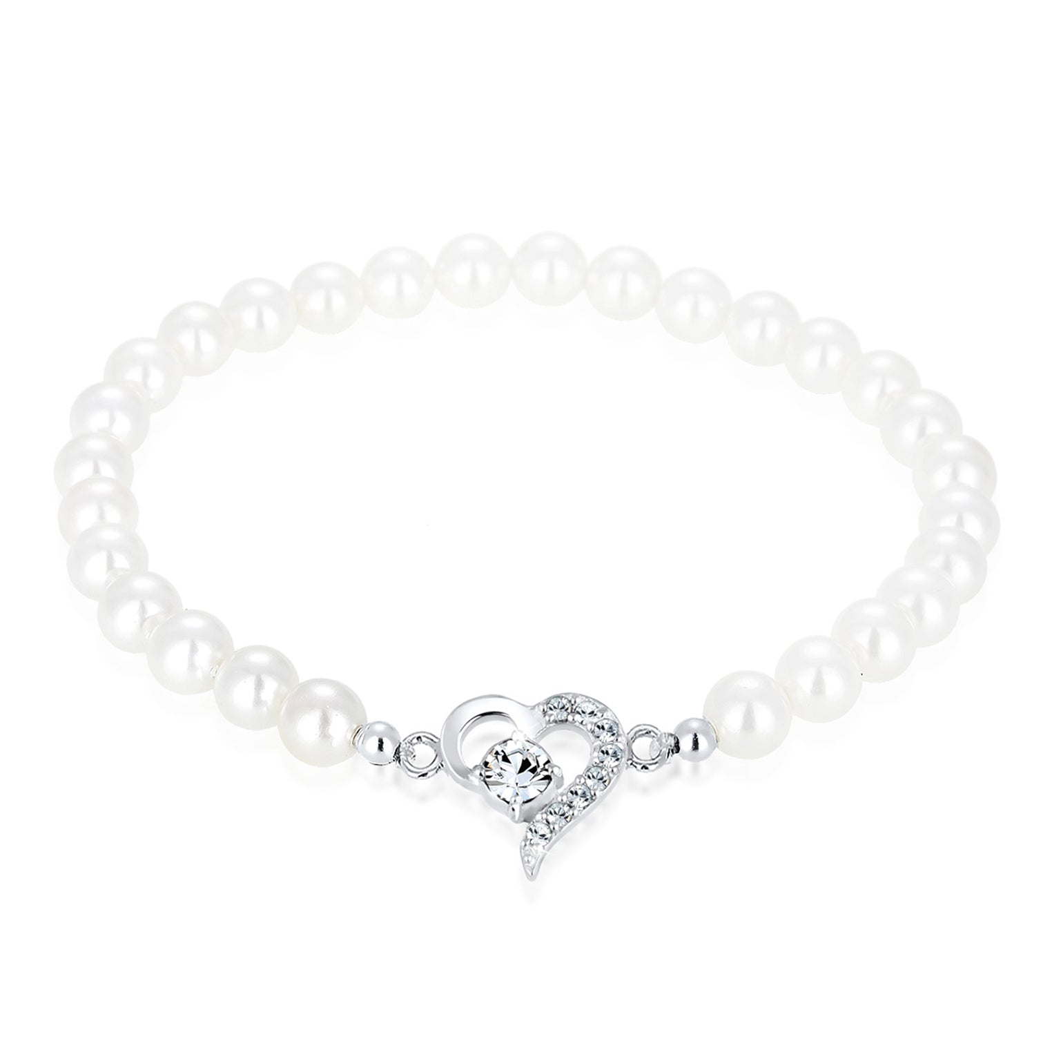 Weiß - Elli | Armband Herz | Mit Kristallen von Swarovski® & Perle | 925er Sterling Silber