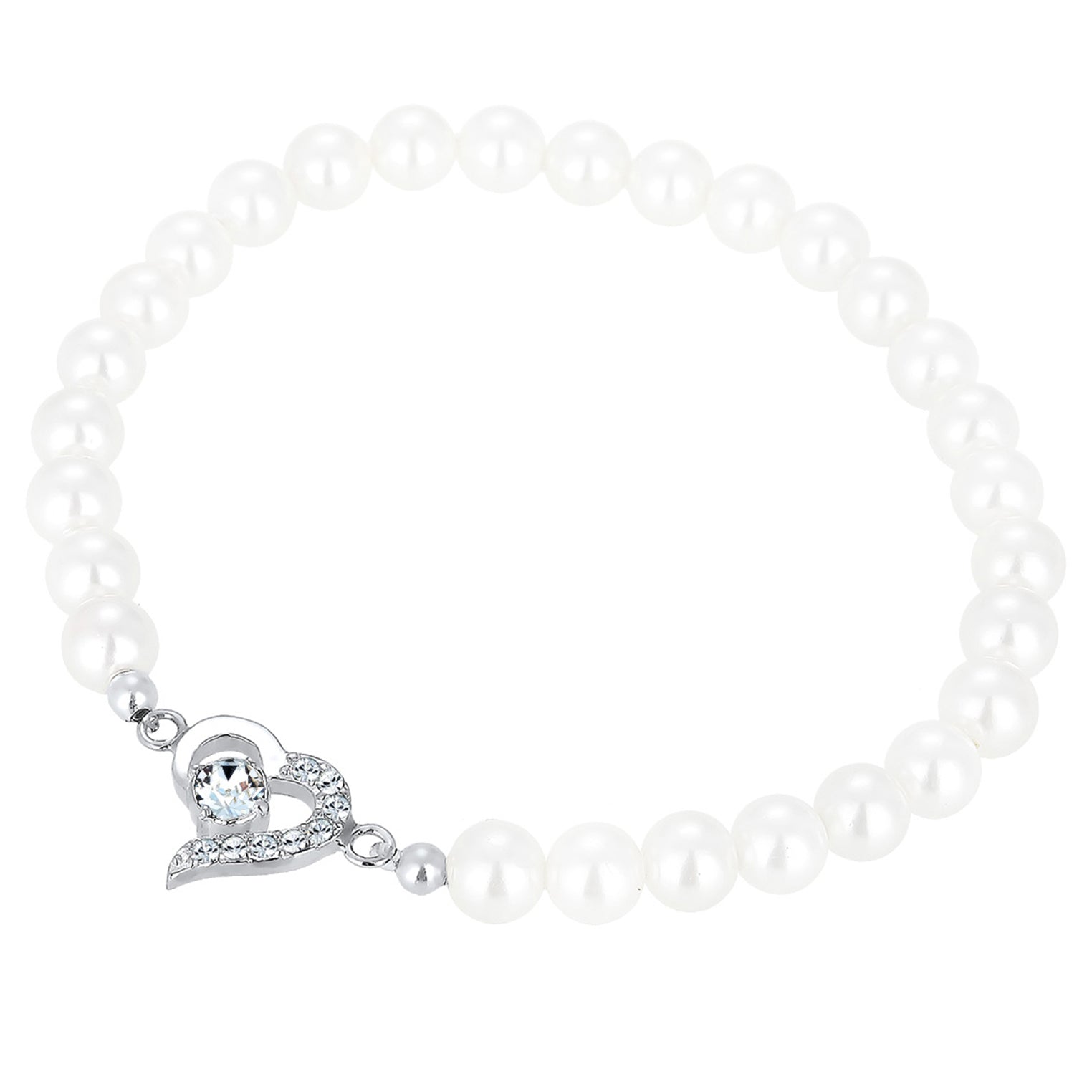 Weiß - Elli | Armband Herz | Mit Kristallen von Swarovski® & Perle | 925er Sterling Silber