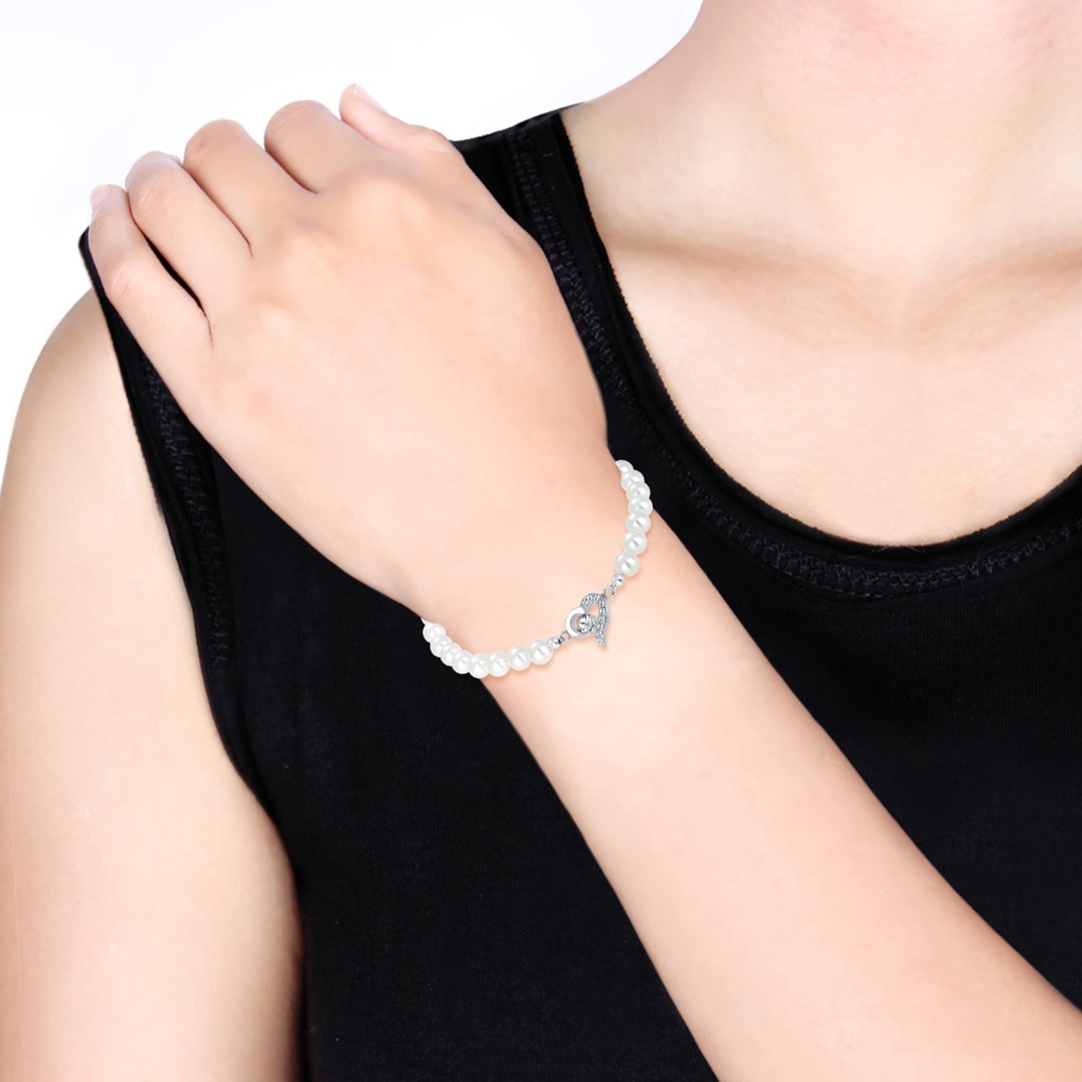 Weiß - Elli | Armband Herz | Perle, Kristall ( Weiß ) | 925er Sterling Silber