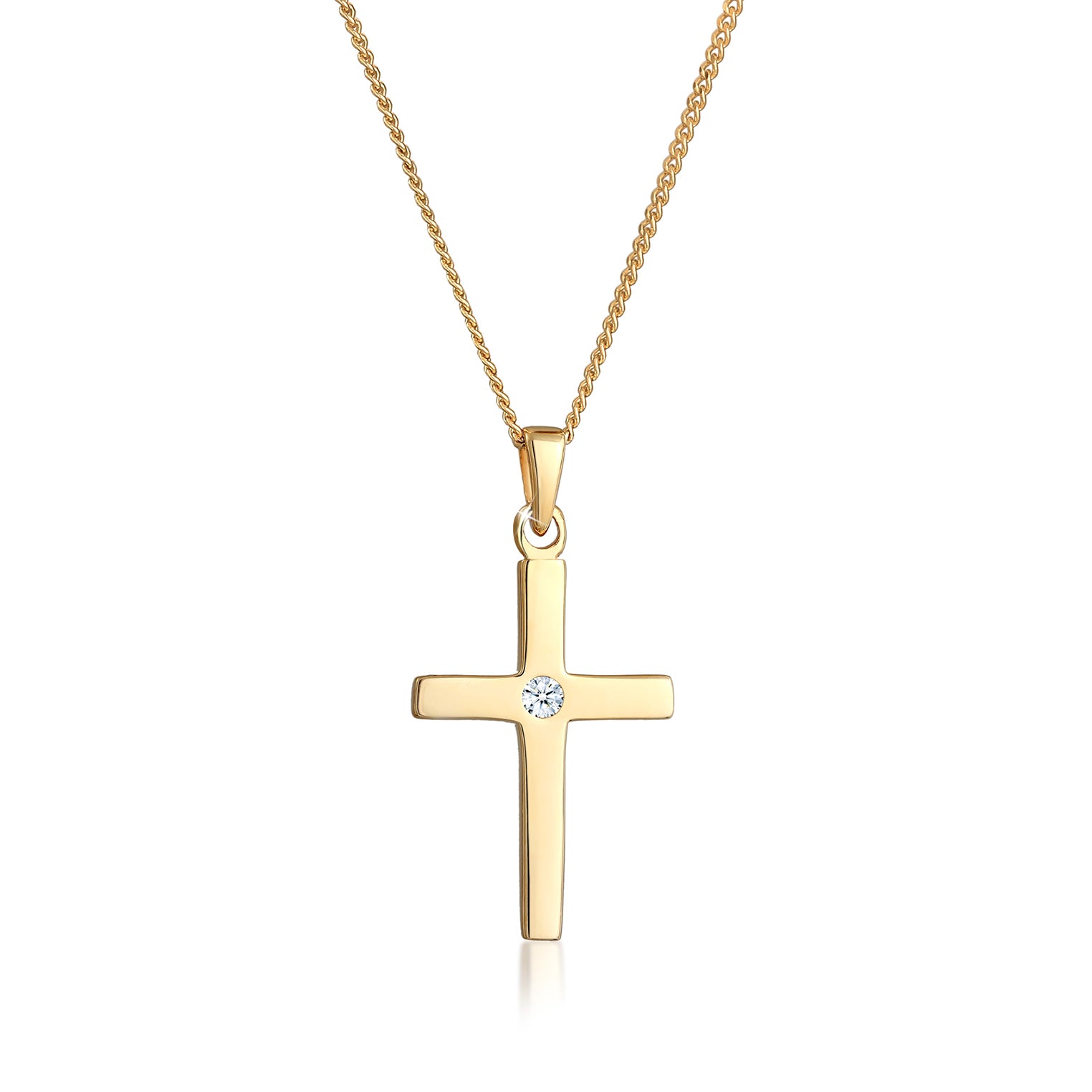 Weiß - Elli DIAMONDS | Halskette Kreuz | Diamant ( Weiß, 0,015 ct ) | 585 Gelbgold