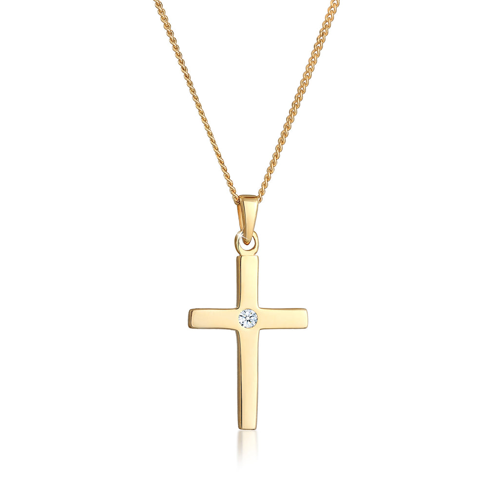 Weiß - Elli DIAMONDS | Halskette Kreuz | Diamant (Weiß, 0,015 ct) | 585 Gelbgold