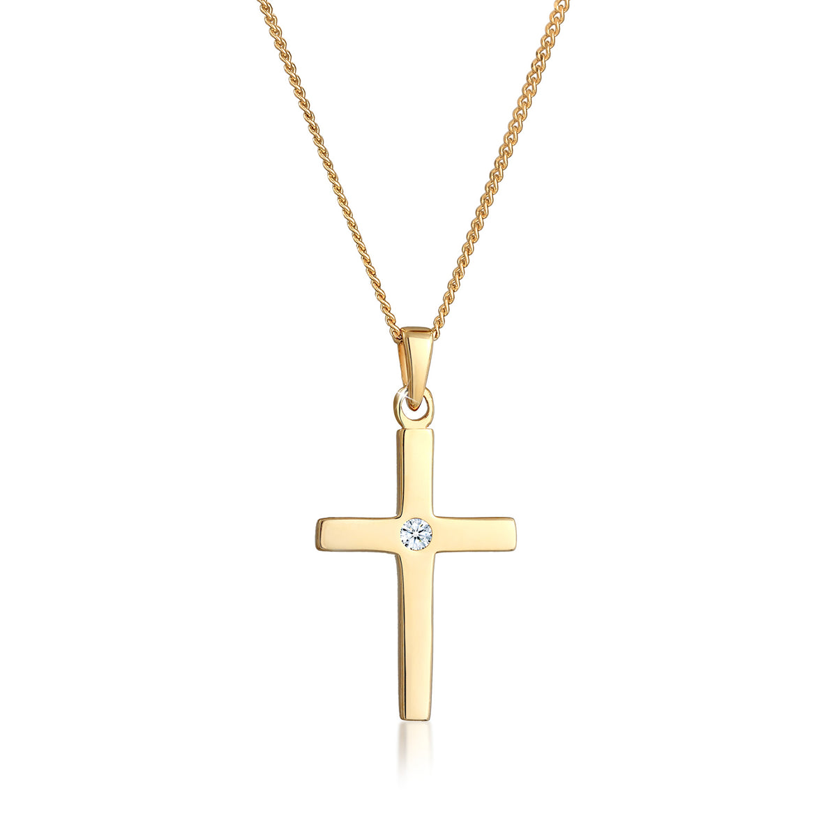 Weiß - Elli DIAMONDS | Halskette Kreuz | Diamant (Weiß, 0,015 ct) | 585 Gelbgold