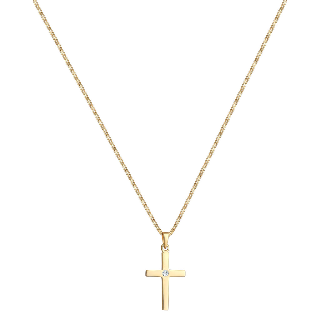 Weiß - Elli DIAMONDS | Halskette Kreuz | Diamant (Weiß, 0,015 ct) | 585 Gelbgold