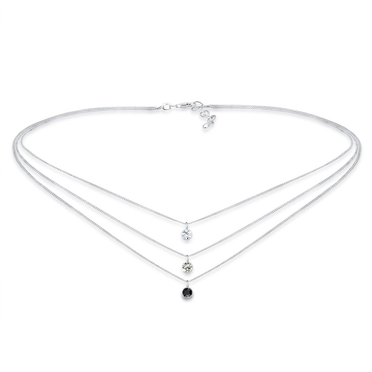 Silber - Elli | Layer-Choker | Mit Kristallen von Swarovski® (Weiß, Grau, Schwarz) | 925er Sterling Silber