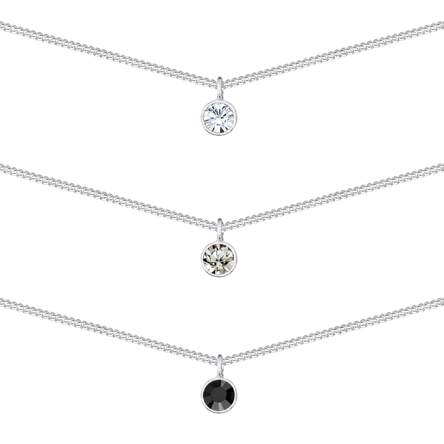 Silber - Elli | Layer-Choker | Kristalle (Weiß, Grau, Schwarz) | 925er Sterling Silber