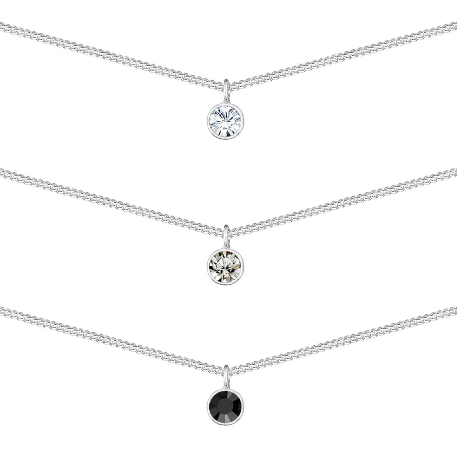 Silber - Elli | Layer-Choker | Mit Kristallen von Swarovski® (Weiß, Grau, Schwarz) | 925er Sterling Silber