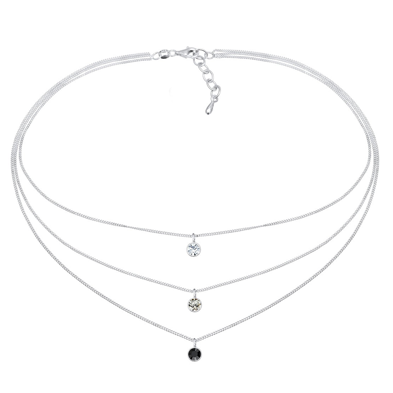 Silber - Elli | Layer-Choker | Mit Kristallen von Swarovski® (Weiß, Grau, Schwarz) | 925er Sterling Silber