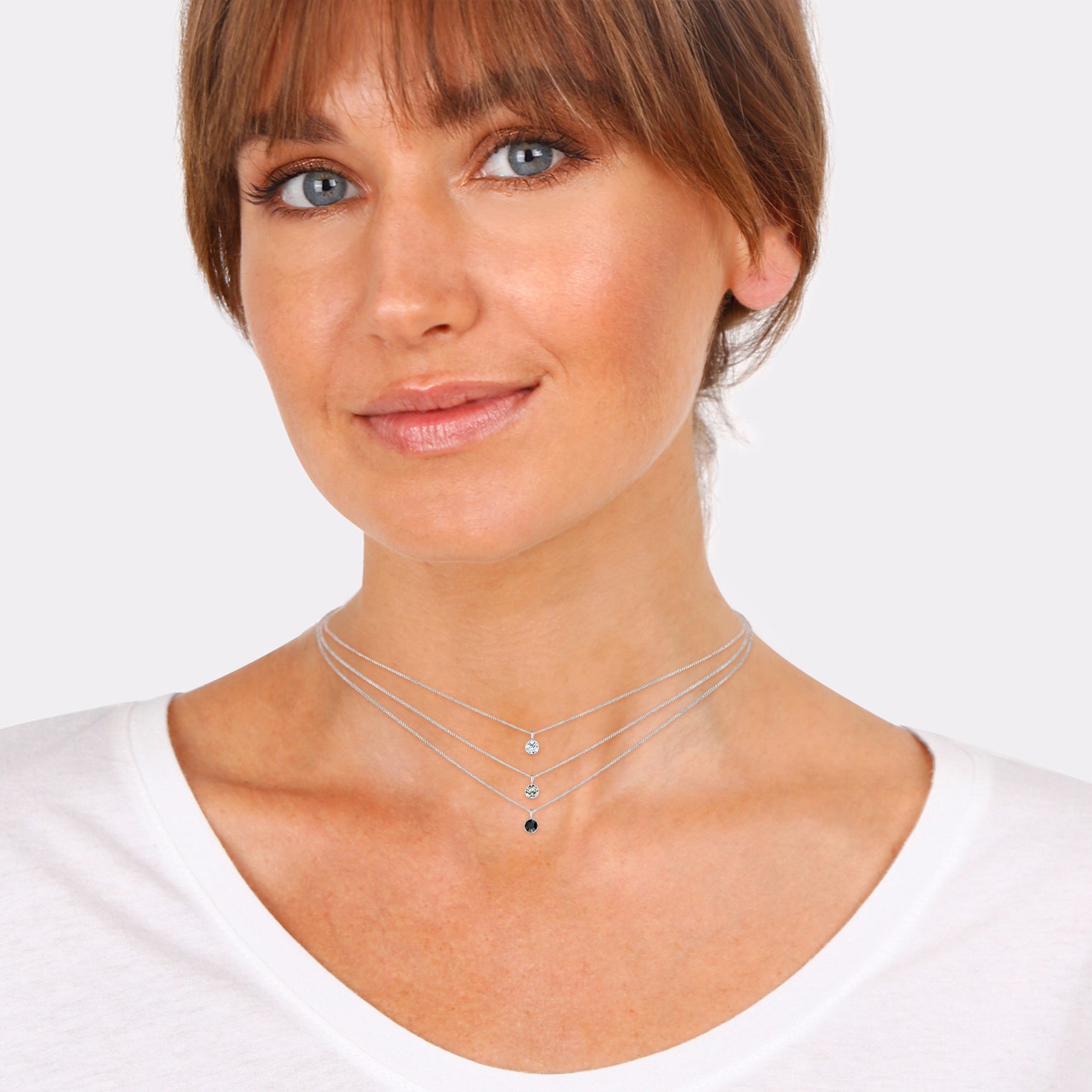 Silber - Elli | Layer-Choker | Kristalle (Weiß, Grau, Schwarz) | 925er Sterling Silber