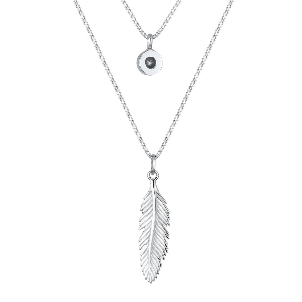 Silber - Elli | Layer-Halskette Feder & Solitär | Mit Kristallen von Swarovski® (Weiß) | 925er Sterling Silber